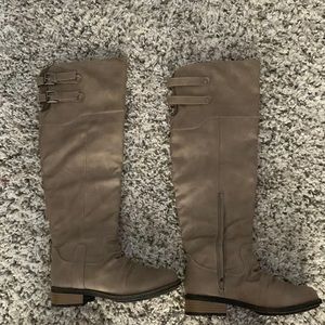 Buckle knee high boots